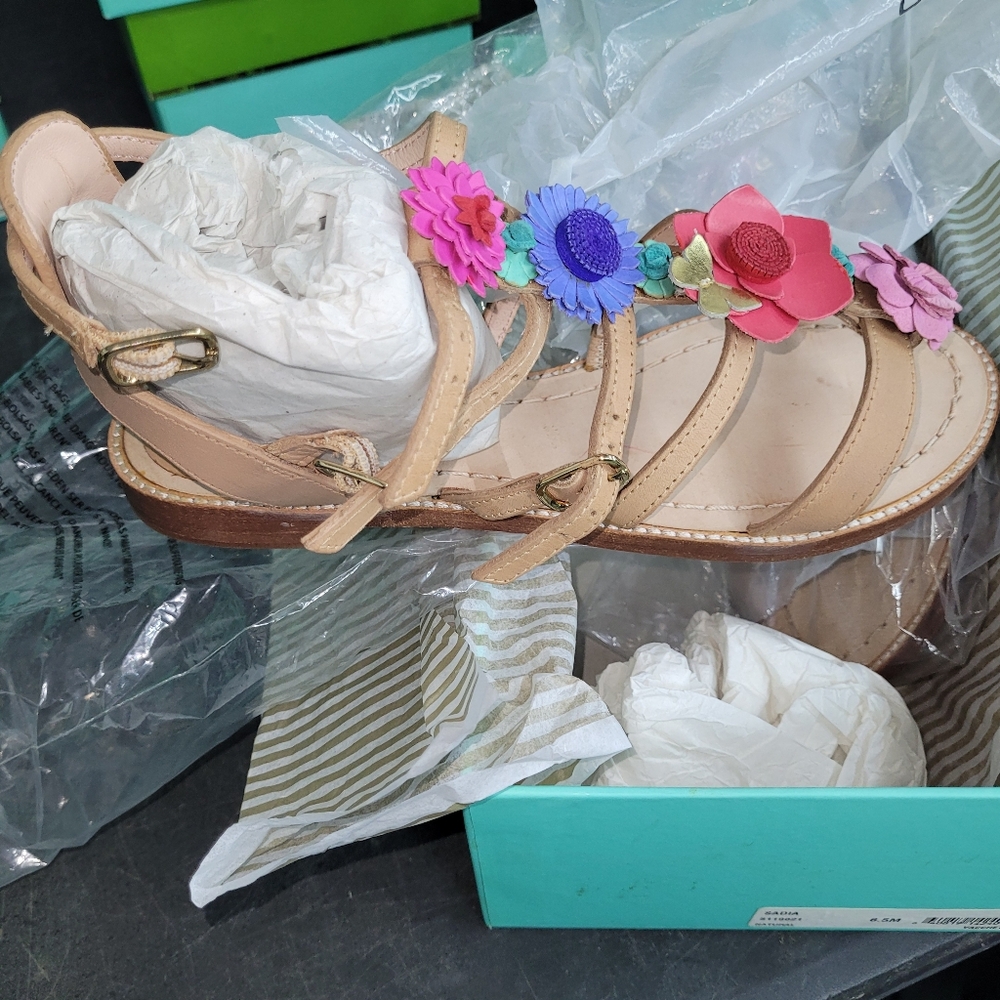 Rare* Kate Spade Shoes Sadia Leather Floral Sandals Natutal Vaccheta Sz 6.5 - 10 - Picture 10 of 11